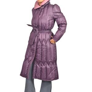 Vintage Quilted Puffer Coat Purple Duck Goose Down Long Midi Puff Sleeves Small